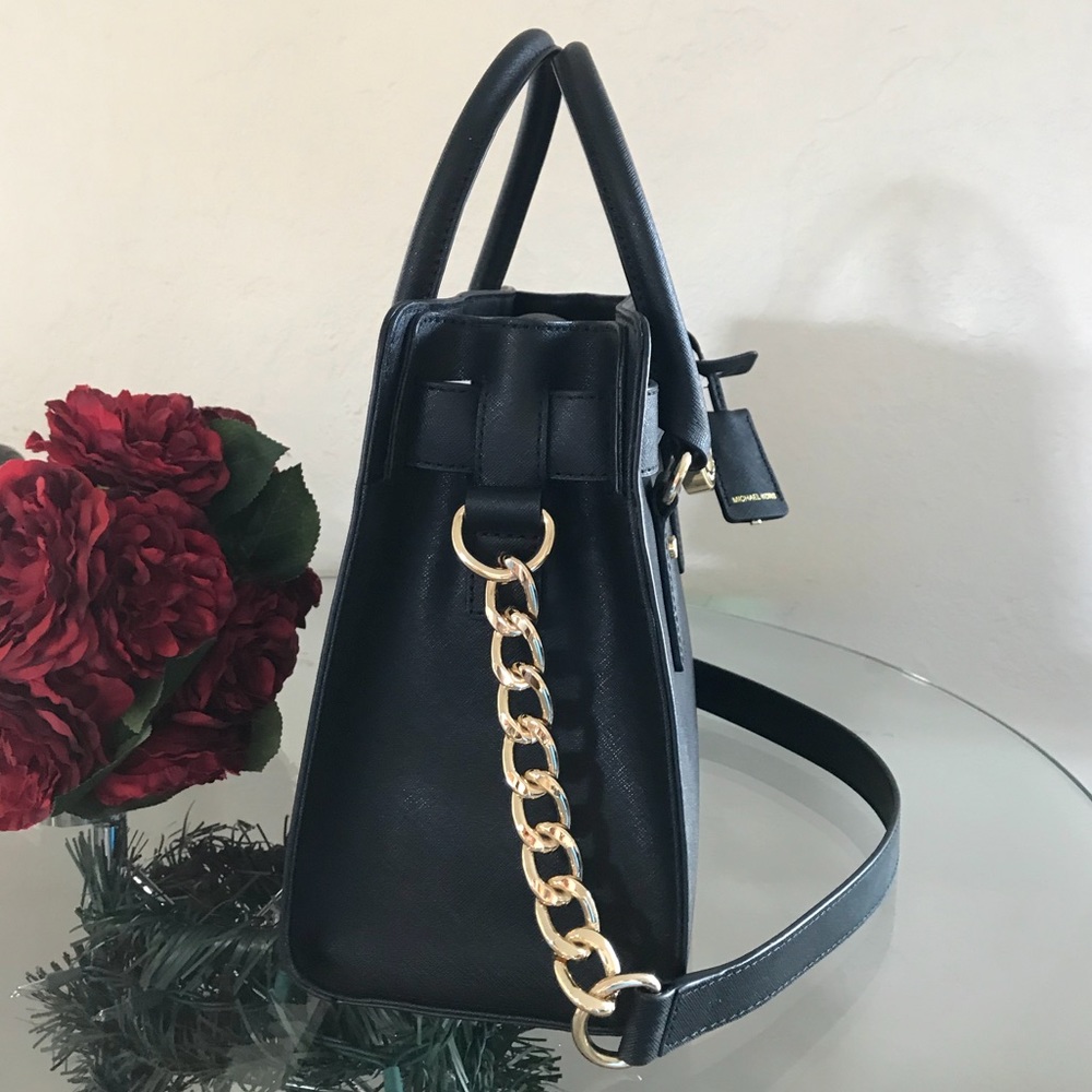 Michael Kors Hamilton Black Leather Satchel Bag - Picture 4 of 8